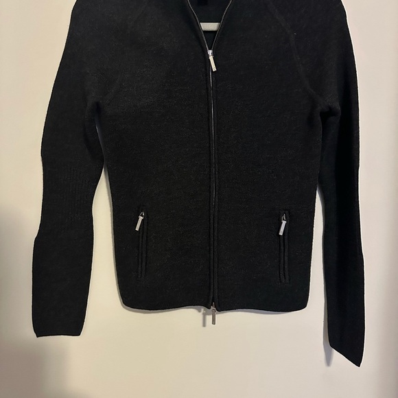 Ralph Lauren Black Sweater Zip Up 100 % Merino Wool Petite Size PP Cinch Elbow - Picture 1 of 6